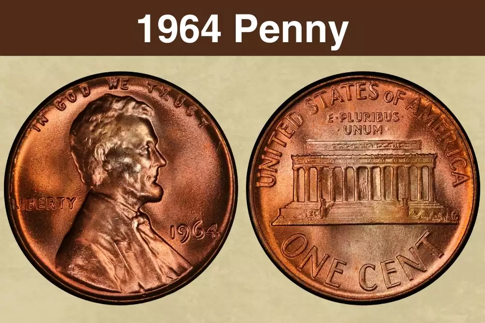 Side-by-side comparison of standard 1964 Lincoln penny business strike versus 1964 SMS Special Strike showing satin finish and squared-off rims